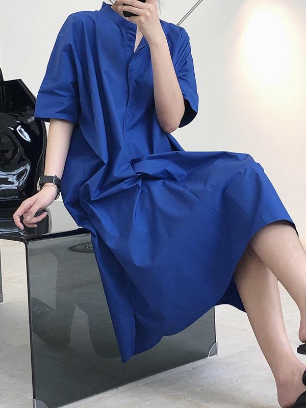 Original Solid Round-Neck Shirt Dress