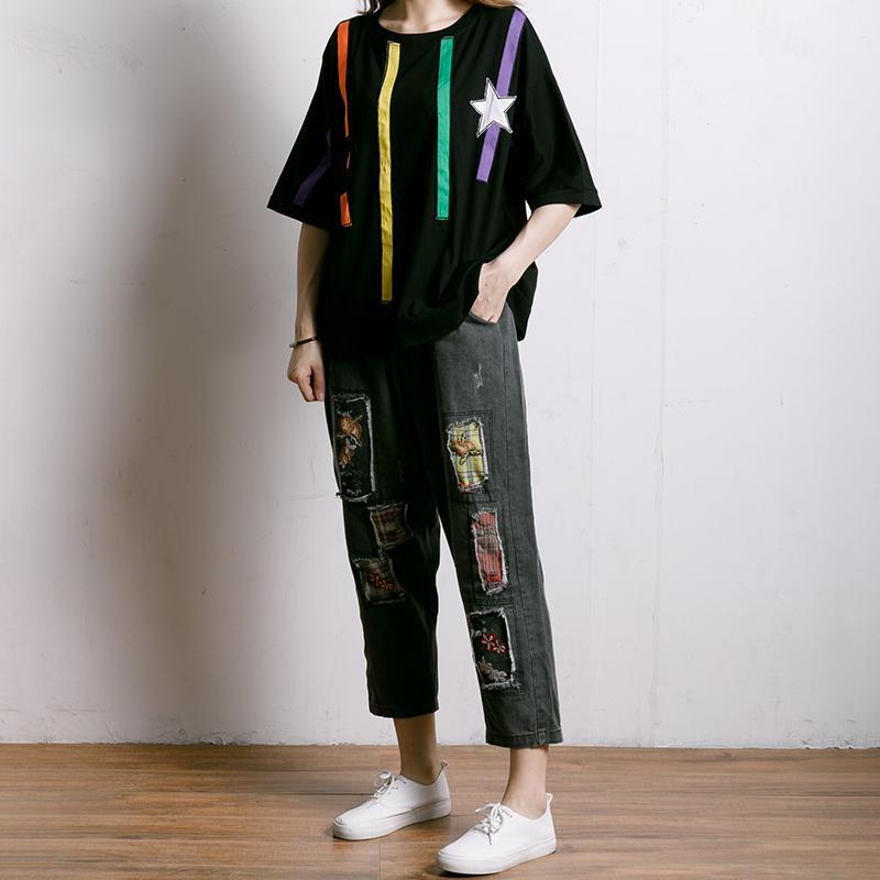Embroidered Floral Patchwork Burr Women Jeans
