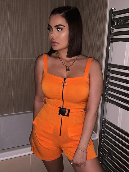 Buckle Zipper Casual Rompers