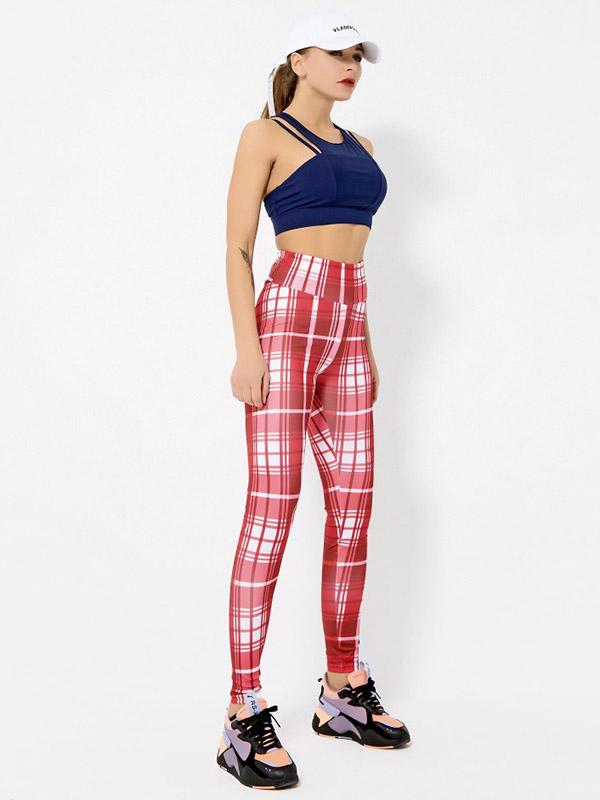 Red Plaid Printed Wrap Leggings