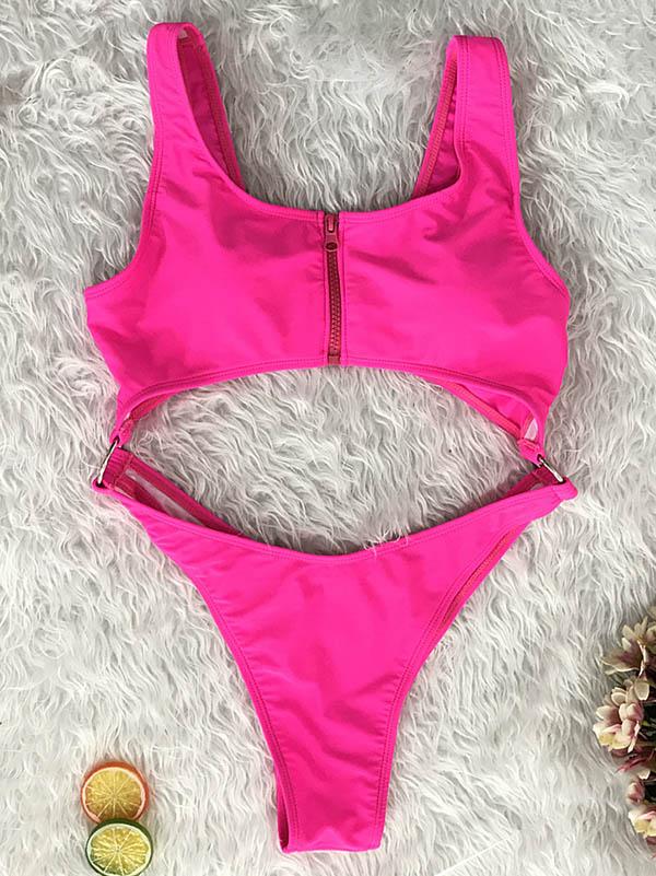 Sexy Hollow Zipper Backless One-Piece Swimwear
