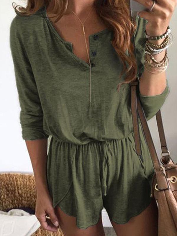 Solid Long Sleeves Bandage Romper