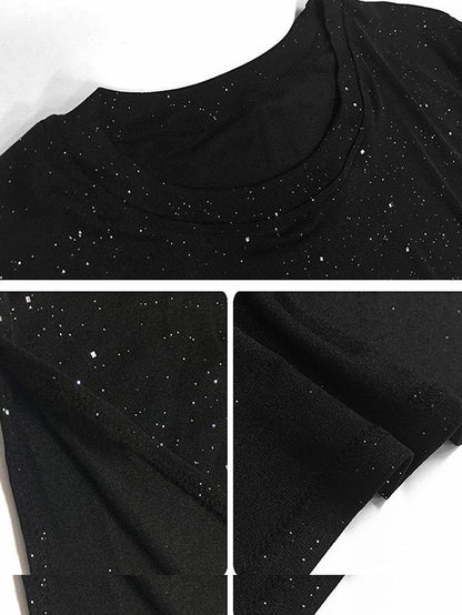 Solid Twinkle Short Sleeves Dress
