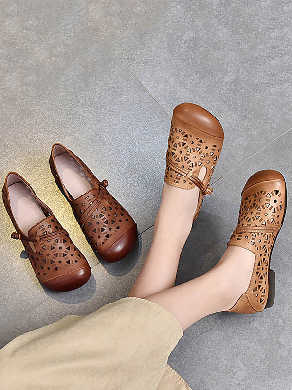 Leisure Fashionflat Hollow Flat Heel Leather Shoes