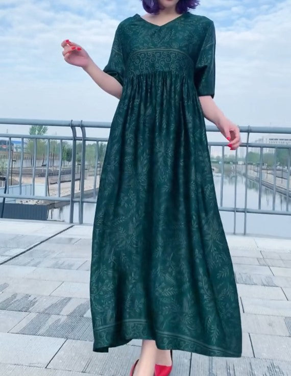 Original Floral V-Neck Half Sleeve Maxi Dress
