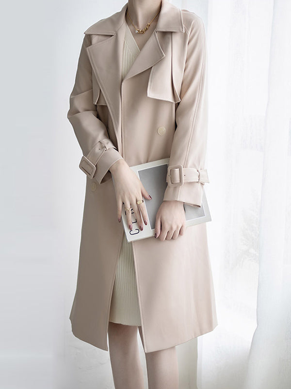 Urban Solid Color Bandage Belted Coat
