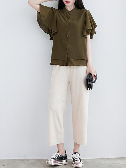 Original 14 Colors Falbala Lapel Blouse Tops
