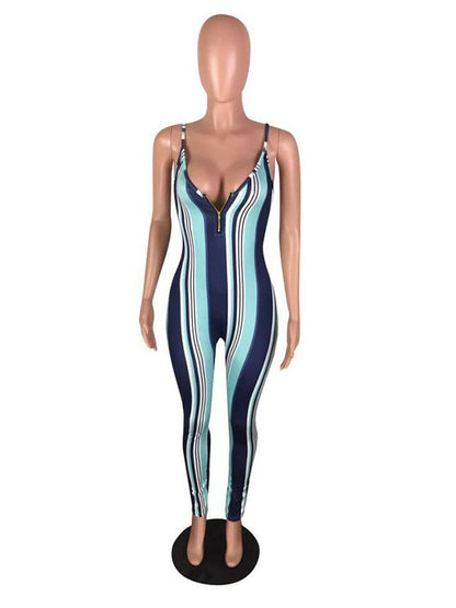 Spaghetti-neck Striped Jumpsuits