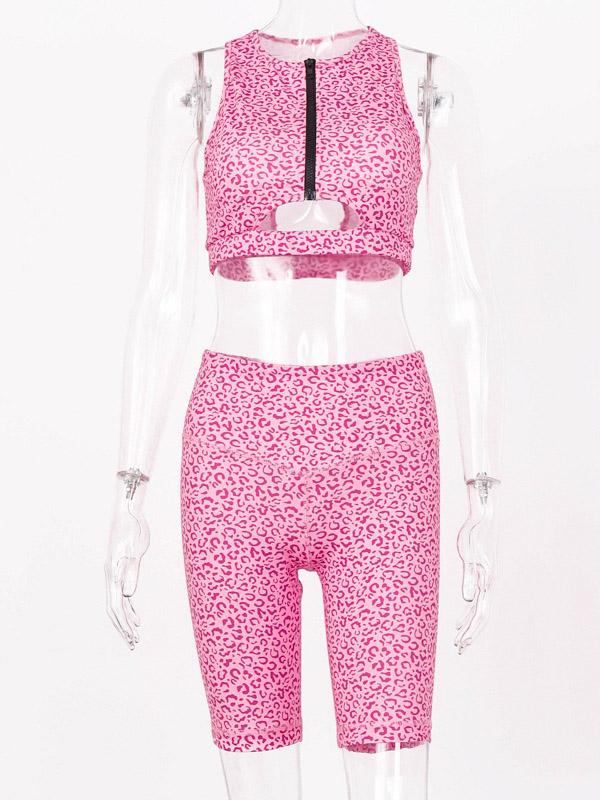 Zipper Printed Tank&Shorts Sports Suits