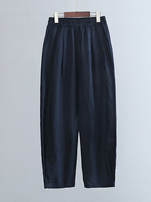 Casual Loose Solid Color High Waisted Cropped Pants