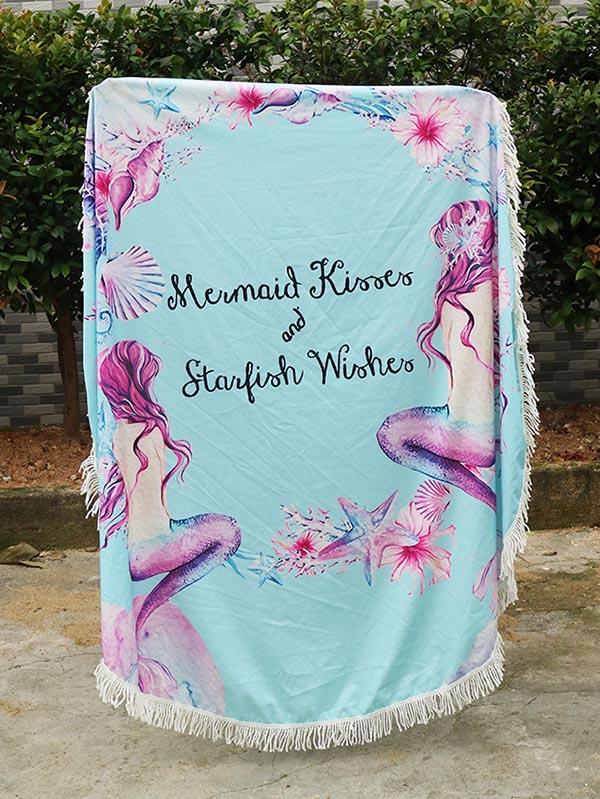 Floral Printed Tasseled Round Beach Mat