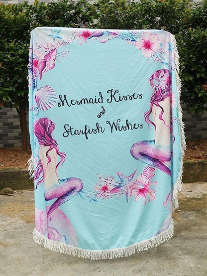 Floral Printed Tasseled Round Beach Mat