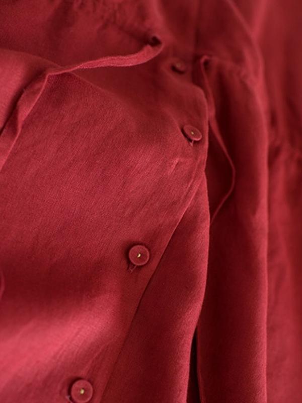 Ramie Cotton Strap Solid Midi Dresses