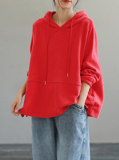 Casual Solid Color Long Sleeves Drawstring Hoodies