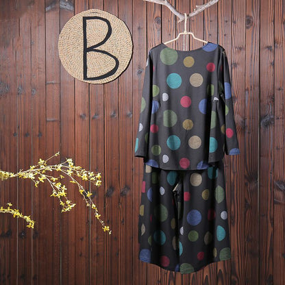 Casual Dot Wide Leg Pants Pullover Regular Long Sleeve Set