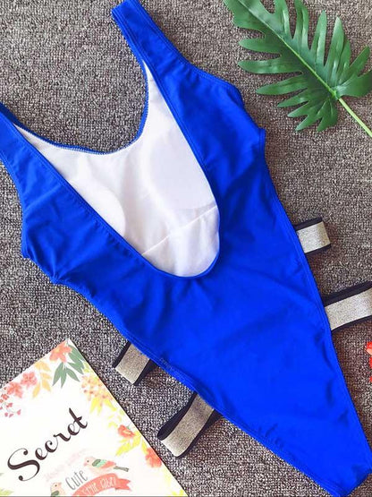 Bandage Plain One-piece Swimwear