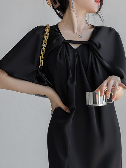 Original Stylish Solid Color Loose Pleated Midi Dress