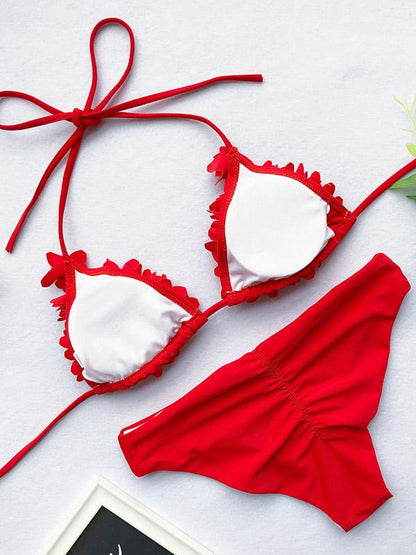 Ribbed Triangle Top With Panty Bikini Set