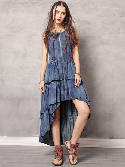 2019 Summer New Vintage Asymmetric Falbala Dress
