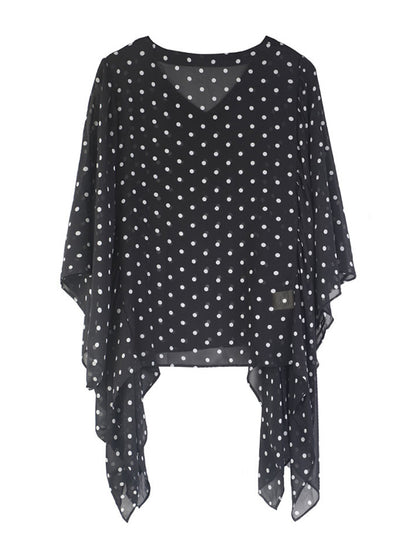 Original Loose Chiffon Polka-Dot Irregular Shirt Top