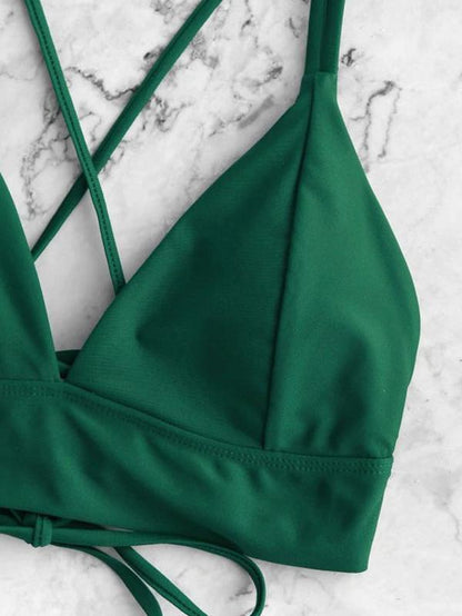 Striped Bandage Backless Split Bikini Swimsuit