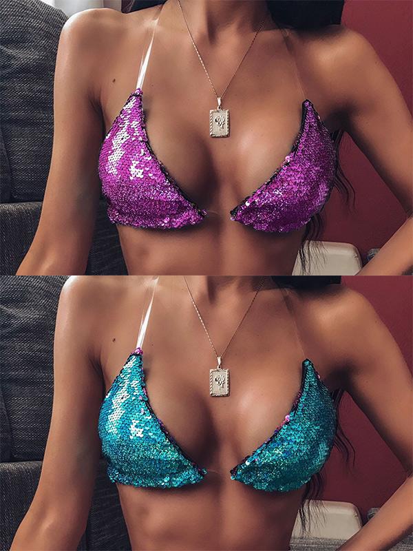 Sequinned Reversible Split Bikini Swimsuit