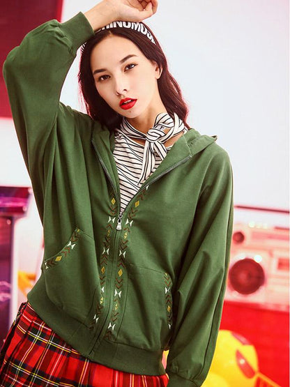 Casual Batwing Sleeves Embroidered Outwear