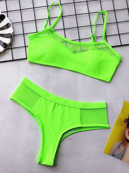 Neon Green Hollow Bikini Swimsuit