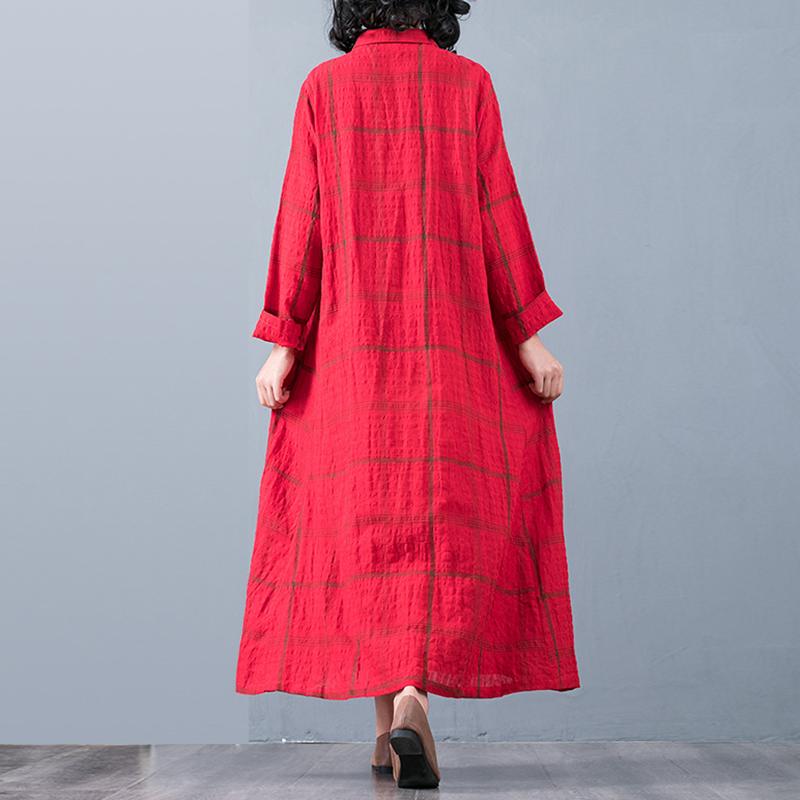 Buykud Plaid Folded Single Breasted Loose Coat