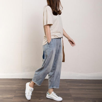 Contrast Color Frayed Casual Harem Pants