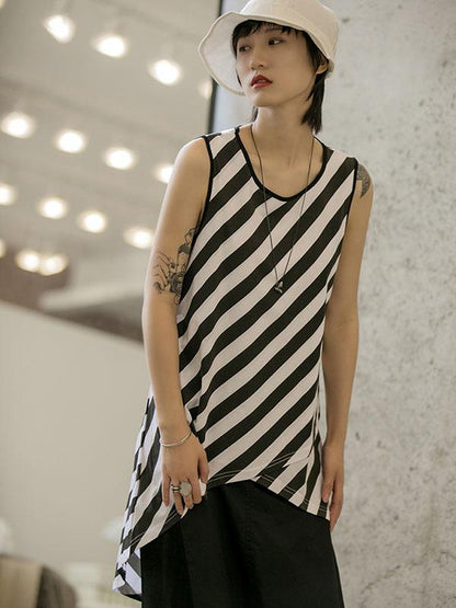 Asymmetric Striped High-low Sleeveless Vest
