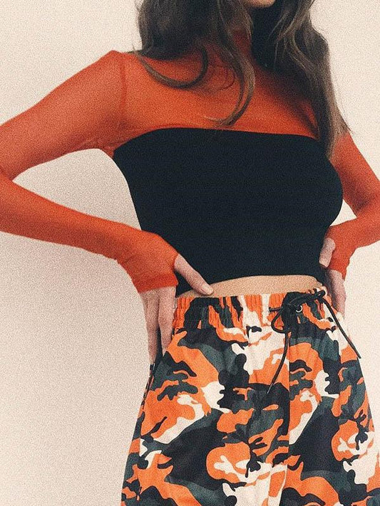 Mesh See-through Long Sleeve Tee