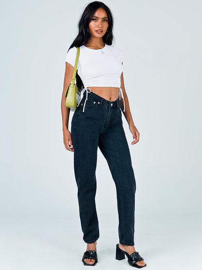 6 Colors Simple Solid Color Drawstring Skinny T-Shirt