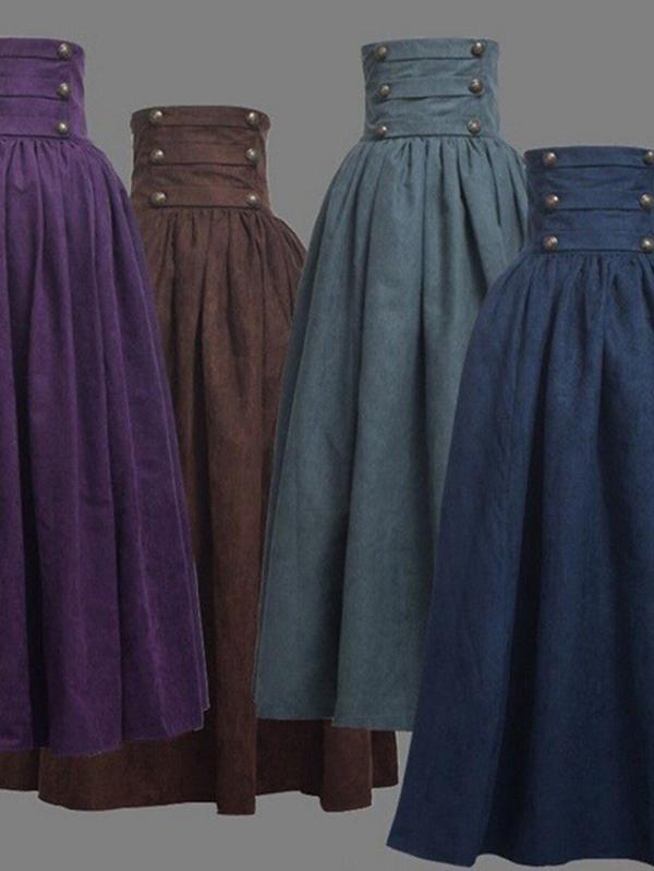 Plain High Waist Pleated Retro Skirt