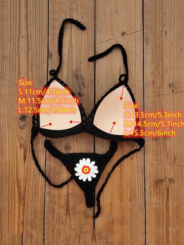 Crochet Floral Split Bikini Swimsuit
