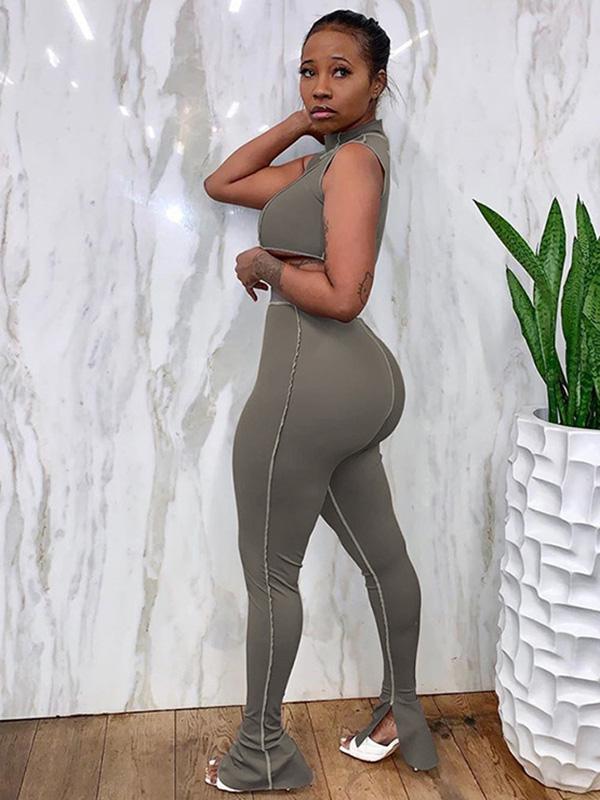 Fashion Solid Cropped Sleeveless Yoga Suits