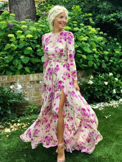 Pretty Bohemia Long-sleeve Split-Side Floral Maxi Dress