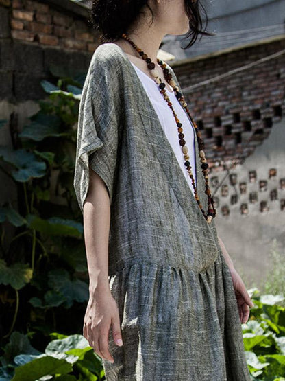 Casual Deep V-neck Linen Long Dress