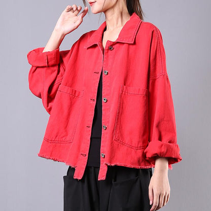 Buykud Casual Pure Color Burr Denim Jacket
