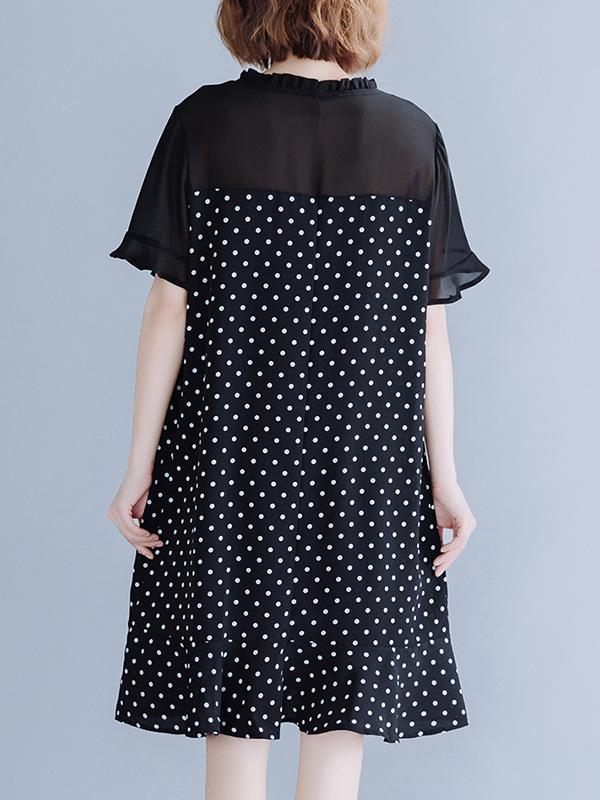 Chiffon Oversize Mermaid Polka-Dot Falbala Dress