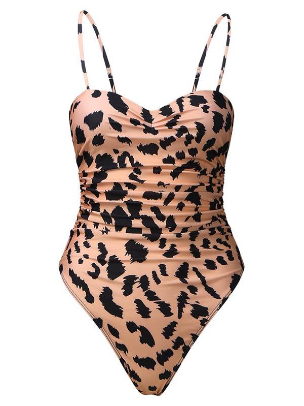 Gathered Spaghetti-Neck One-Piece Swimwear