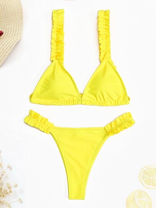 Sexy Falbala Plain Bikini