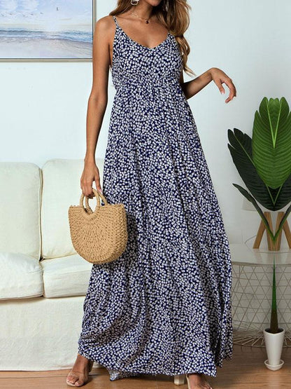 Printed Spaghetti-neck Maxi Dress