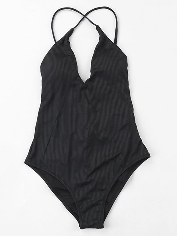 Plain Ribbed One-piece Swimwear