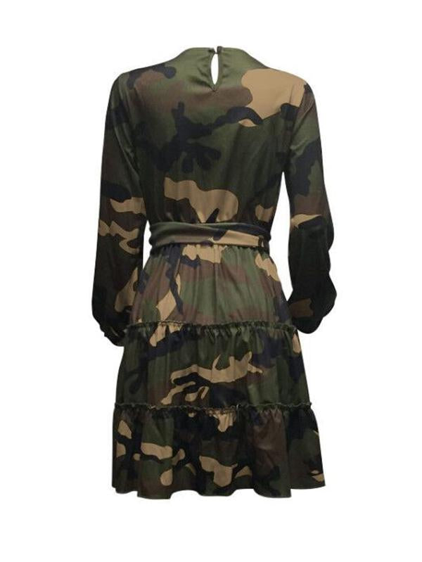 Vintage Camouflage Long Sleeves A-Line Mini Dresses