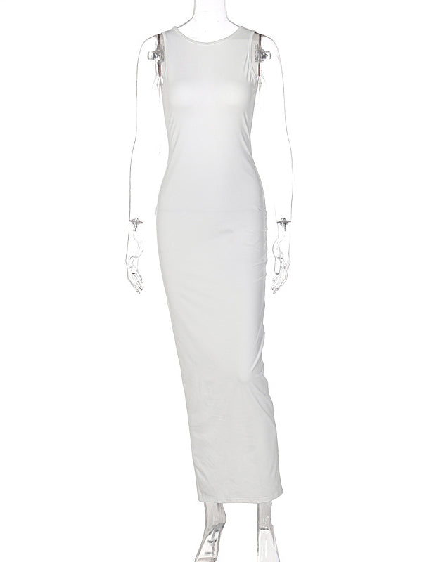 Urban Solid Color Split-Back Backless Mixi Dress