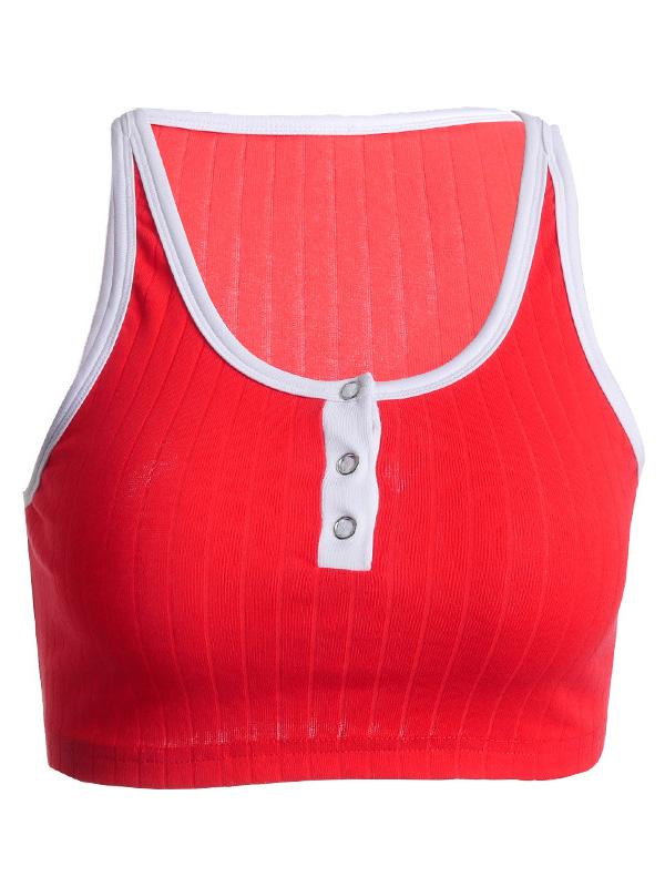 Contrast Color U-Neck Exposed Navel Tanks