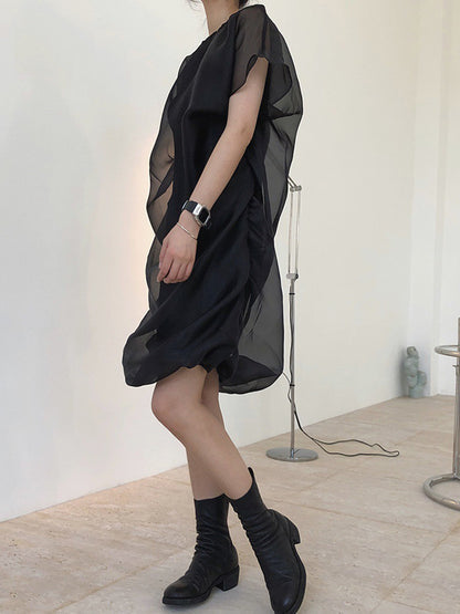 Original See-Through Bishop Sleeve Round-Neck Mini Dress