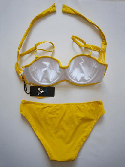 Plain Spaghetti-neck Bikini Swimsuit