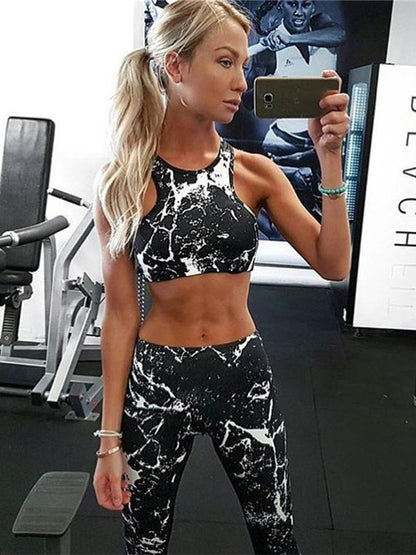 Fashion Printed Sports Bra And Leggings Suit